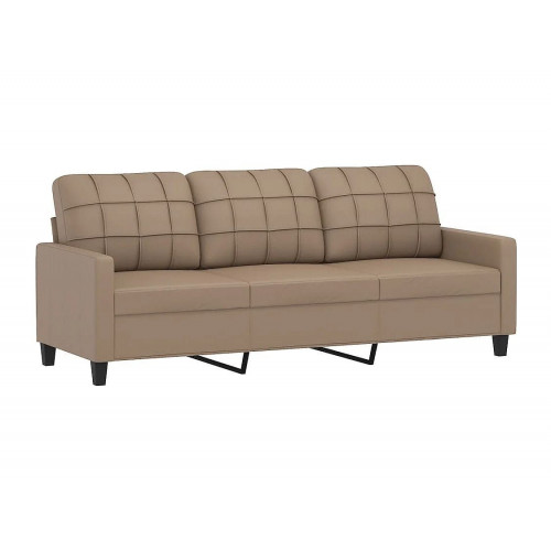 Sofá de 3 plazas con cojines cuero sintético capuchino 180 cm