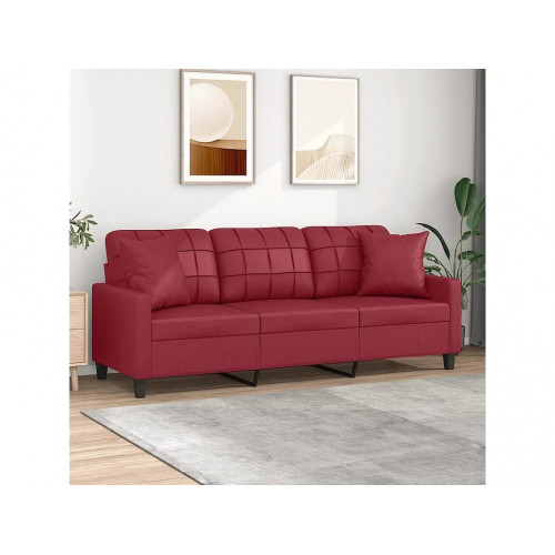 Sofá de 3 plazas con cojines cuero sintético rojo tinto 180 cm