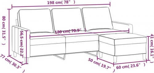 Sofá de 3 plazas con reposapiés 180 cm