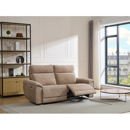 Sofá de 3 plazas reclinable eléctrico de tela color topo DJARALO