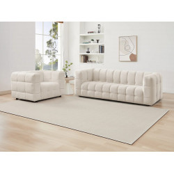 Sofá de 3 plazas y sillón en tela bouclé - Blanco marfil - LERICI
