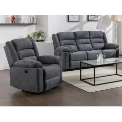 Sofá de 3 plazas y sillón reclinable eléctrico de tela gris BUROLO