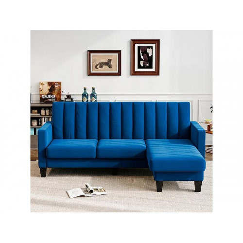 Sofá de esquina reversible de 3/4 plazas en tela azul - Meridian o Pouf - Rayas verticales - 208x76x85cm