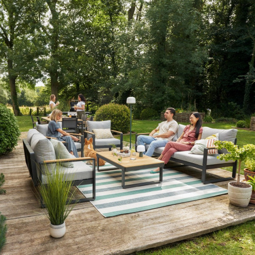 Sofá de jardín con cojín de jardín de aluminio Persea gris para 2 personas