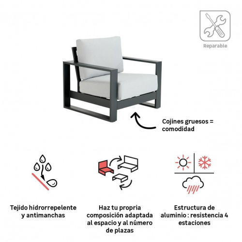 Sofá de jardín NATERIAL Athena de aluminio gris