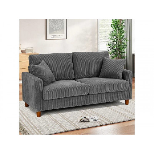 Sofá de terciopelo acanalado de 2 a 2 años, sofá derecha acolchado moderno grande con asientos adicionales de 56 cm - 2 cojines - 178x76x89cm - gris