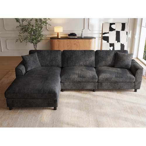 Sofá esquinero de 3 plazas 256 × 137 × 79 cm - con chaise longue - puede instalarse a la izquierda o a la derecha - tejido de chenilla - gris