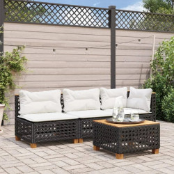 Sofá esquinero de jardín de mimbre negro con cojines de DKD Home Decor