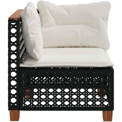 Sofá esquinero de jardín de mimbre negro con cojines de DKD Home Decor
