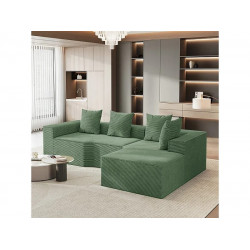 Sofá esquinero derecho modular, pana, con 4 orejeros y chaise longue, 270x152x59cm, Verde