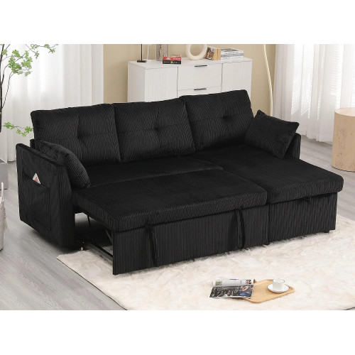 Sofá esquinero modular convertible - 3 plazas con almacenaje - Incluye cojines y bolsillo lateral - 2 en 1 (día/noche)