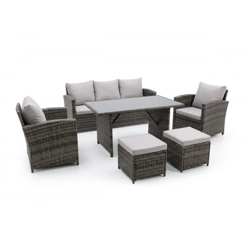 Sofa + Mesa + 2 Sillones+ 2 pufs de Ratan PE. Muebles de Jardin y Terraza, Marron