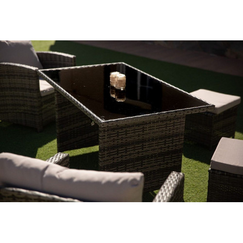 Sofa + Mesa + 2 Sillones+ 2 pufs de Ratan PE. Muebles de Jardin y Terraza, Marron