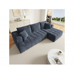 Sofá modular 3 plazas ángulo derecho, chenilla azul, 3 cojines, 2 orejeros, chaise, 244.5x136x79cm