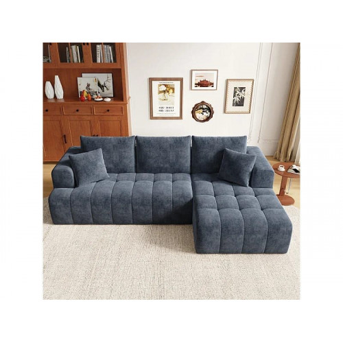 Sofá modular 3 plazas ángulo derecho, chenilla azul, 3 cojines, 2 orejeros, chaise, 244.5x136x79cm