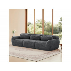 Sofá Modular 3 plazas en tela peluche, con 3 cojines, sin estructura, 291x104x73cm, Gris