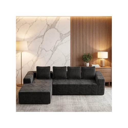 Sofá modular ángulo izquierdo - Terciopelo acanalado Gris - 4 Plazas - 4 cojines y chaise 150cm - 261x171x58cm