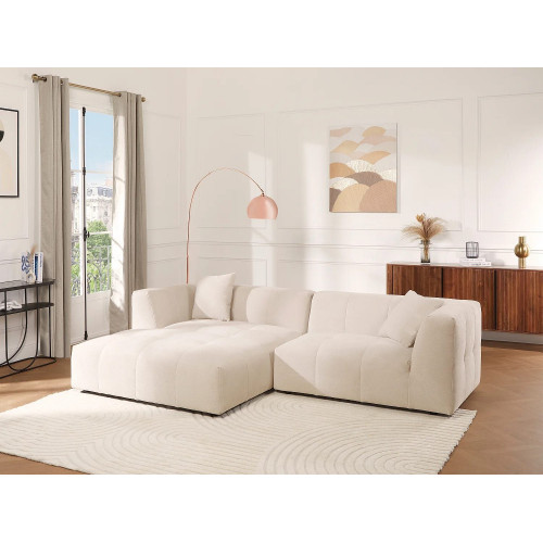 Sofá rinconera izquierda de pana beige NAEMIA de Maison Céphy
