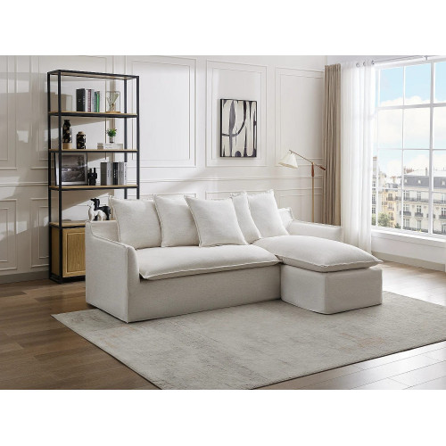Sofá rinconera reversible de tela beige jaspeada PENIOLA de Maison Céphy