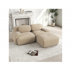 Sofá rinconero con reposabrazos curvos y respaldo acolchado - pana beige