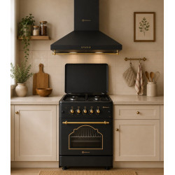 SOLTHERMIC COMBO PACK COCINA GAS NEGRA RUSTICA 50X55 F5S40G2RB + CAMPANA NEGRA RUSTICA 60 H60PR