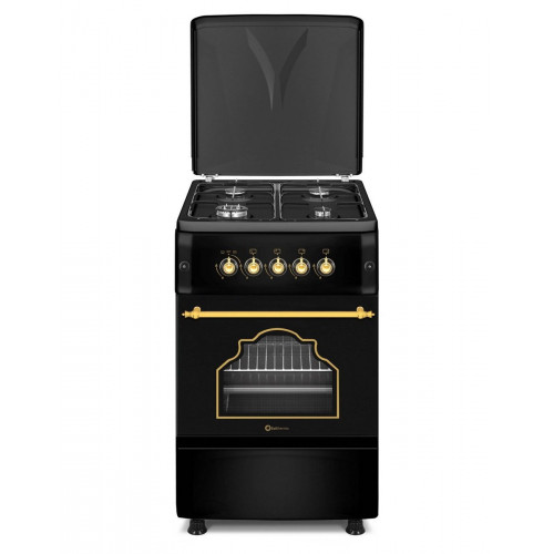 SOLTHERMIC COMBO PACK COCINA GAS NEGRA RUSTICA 50X55 F5S40G2RB + CAMPANA NEGRA RUSTICA 60 H60PR