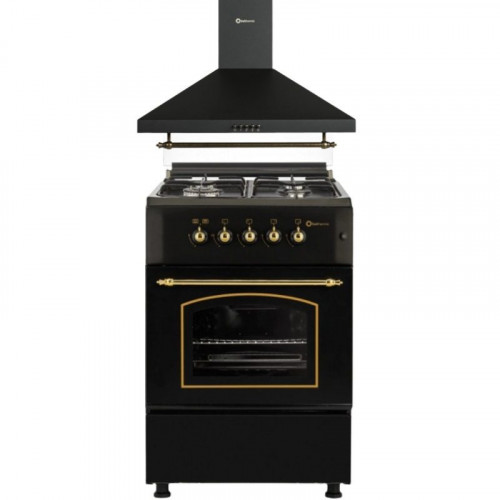 SOLTHERMIC COMBO PACK COCINA GAS NEGRA RUSTICA 50X55 F5S40G2RB + CAMPANA NEGRA RUSTICA 60 H60PR