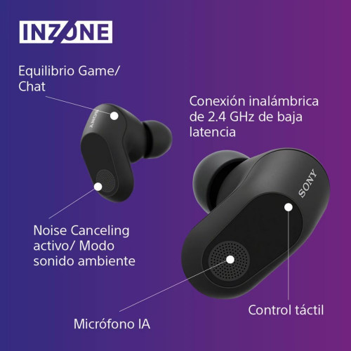 Sony InZone Buds Auriculares Inalámbricos Gaming Cancelación de ruido Negro