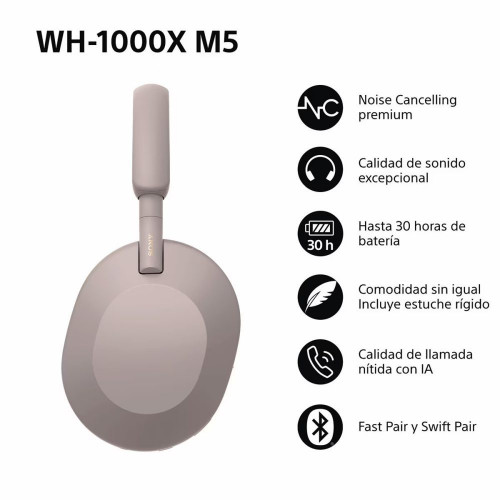 Sony WH-1000XM5 Bluetooth Auriculares de diadema Cancelación de ruido, 30 horas de batería, micrófono, para iOS, Android y PC Rosa palo