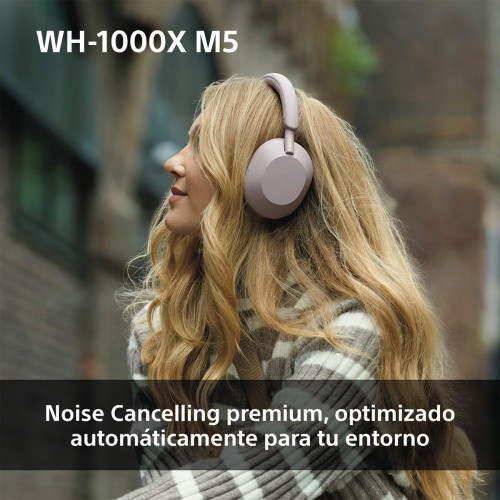 Sony WH-1000XM5 Bluetooth Auriculares de diadema Cancelación de ruido, 30 horas de batería, micrófono, para iOS, Android y PC Rosa palo