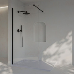 SOULHOME Mampara de ducha Panel Fijo, 60 cm ancho x 200 cm alto, Perfil Negro mate, Fácil instalación Vidrio de seguridad 8 mm antical