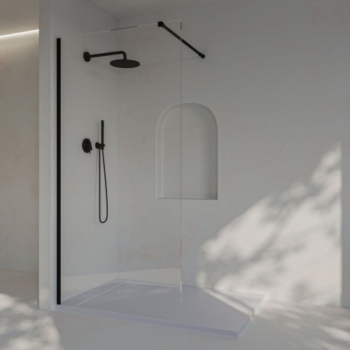 SOULHOME Mampara de ducha Panel Fijo, 60 cm ancho x 200 cm alto, Perfil Negro mate, Fácil instalación Vidrio de seguridad 8 mm antical
