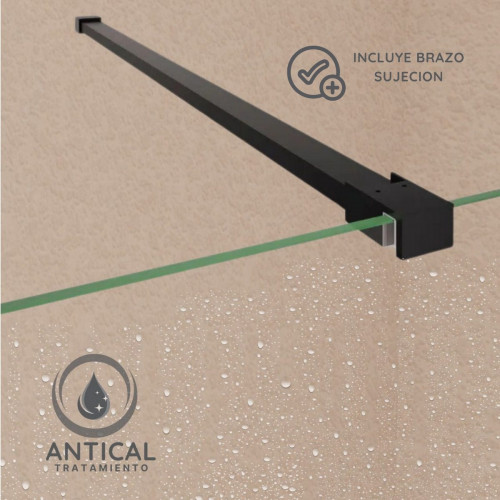 SOULHOME Mampara de ducha Panel Fijo, 60 cm ancho x 200 cm alto, Perfil Negro mate, Fácil instalación Vidrio de seguridad 8 mm antical