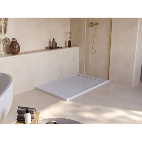 SOULHOME Plato de Ducha - Resina - Gel Coat - Textura Liso/Piedra - Antideslizante - Color Blanco - 90x70- Extraplano 3cm. Diseño Minimalista