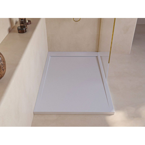 SOULHOME Plato de Ducha - Resina - Gel Coat - Textura Liso/Piedra - Antideslizante - Color Blanco - 90x70- Extraplano 3cm. Diseño Minimalista