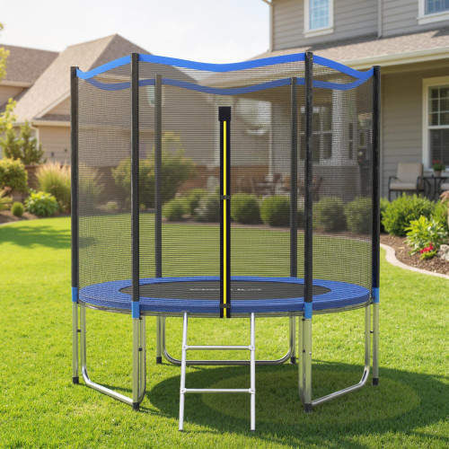 Sportnow Cama Elástica Niños Exterior Ø244 Cm Con Red De Seguridad Escalera Azul