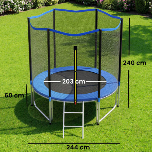 Sportnow Cama Elástica Niños Exterior Ø244 Cm Con Red De Seguridad Escalera Azul