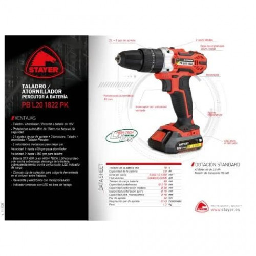 Stayer Taladro Atornillador Percutor 18V