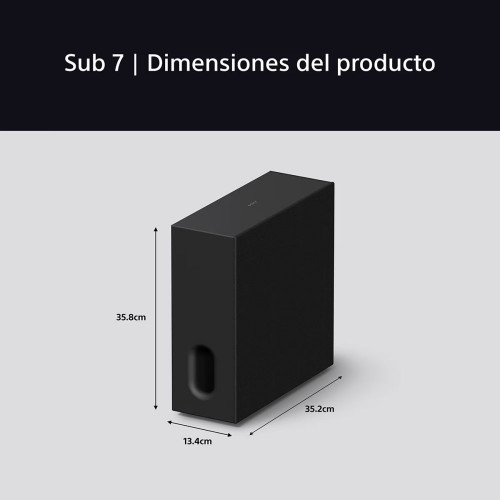 Subwoofer inalámbrico Sony BRAVIA Theatre Sub 7, 100W, graves profundos y sonido mejorado. Diseño compacto, combinable con barras y altavoces. Negro