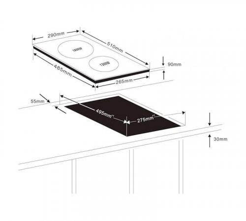 SUINGA Placa vitrocerámica Inducción dual 2000w+1300w con 8 niveles de potencia