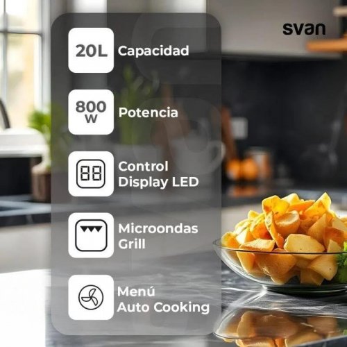 Svan SMWI2800DGB Microondas con Grill de Integración 20 Litros 800 W Blanco Display Led