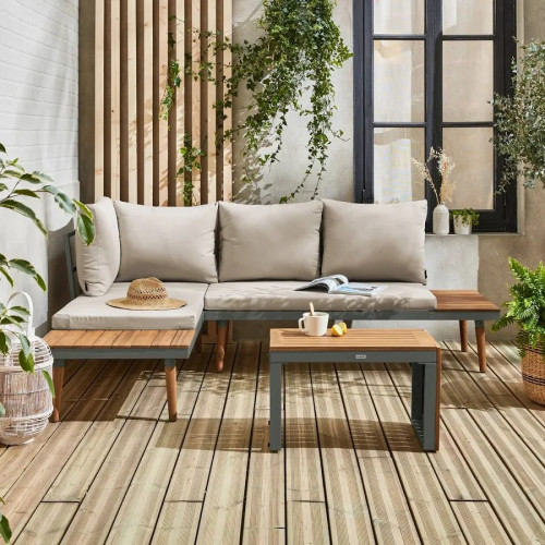 Sweeek Conjunto de jardín en aluminio y en madera de acacia