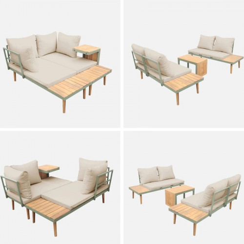 Sweeek Conjunto de jardín en aluminio y en madera de acacia