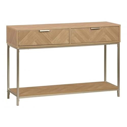 Sweeek Consola de madera con efecto espiga y 2 cajones