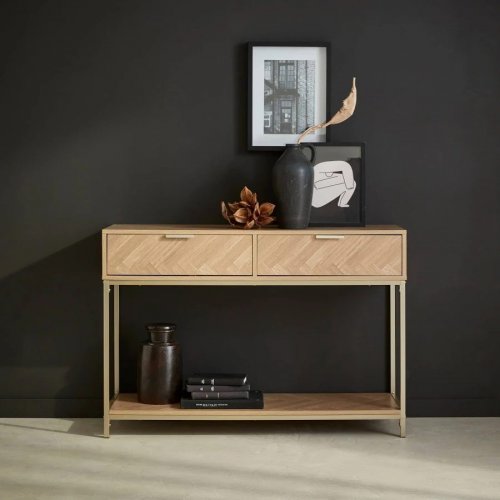 Sweeek Consola de madera con efecto espiga y 2 cajones