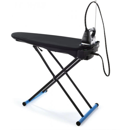 Tabla de planchar con aspiración y soplado plegable negra con Ruedas
