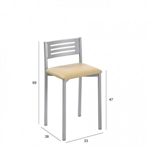 Taburete bajo de cocina respaldo Kelsa armazón aluminio asiento michigan plata