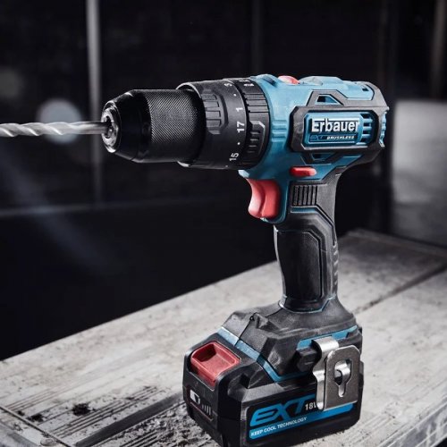 Taladro percutor 18 V brushless 2 baterías 4 ah Erbauer