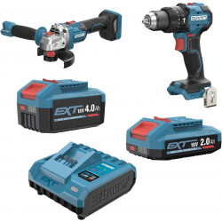 Taladro percutor 18v 75nm y amoladora 18v 125mm brushless 2x2 y 4ah erbauer