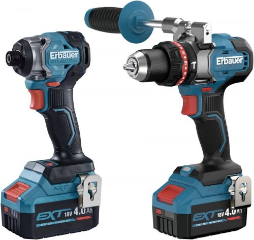 Taladro percutor 18v elite 150nm y atornillador impacto 18v elite 210nm brushless 2x4ah erbauer